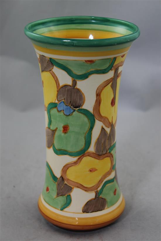 A Clarice Cliff green Chintz pattern waisted cylindrical vase, 21cm